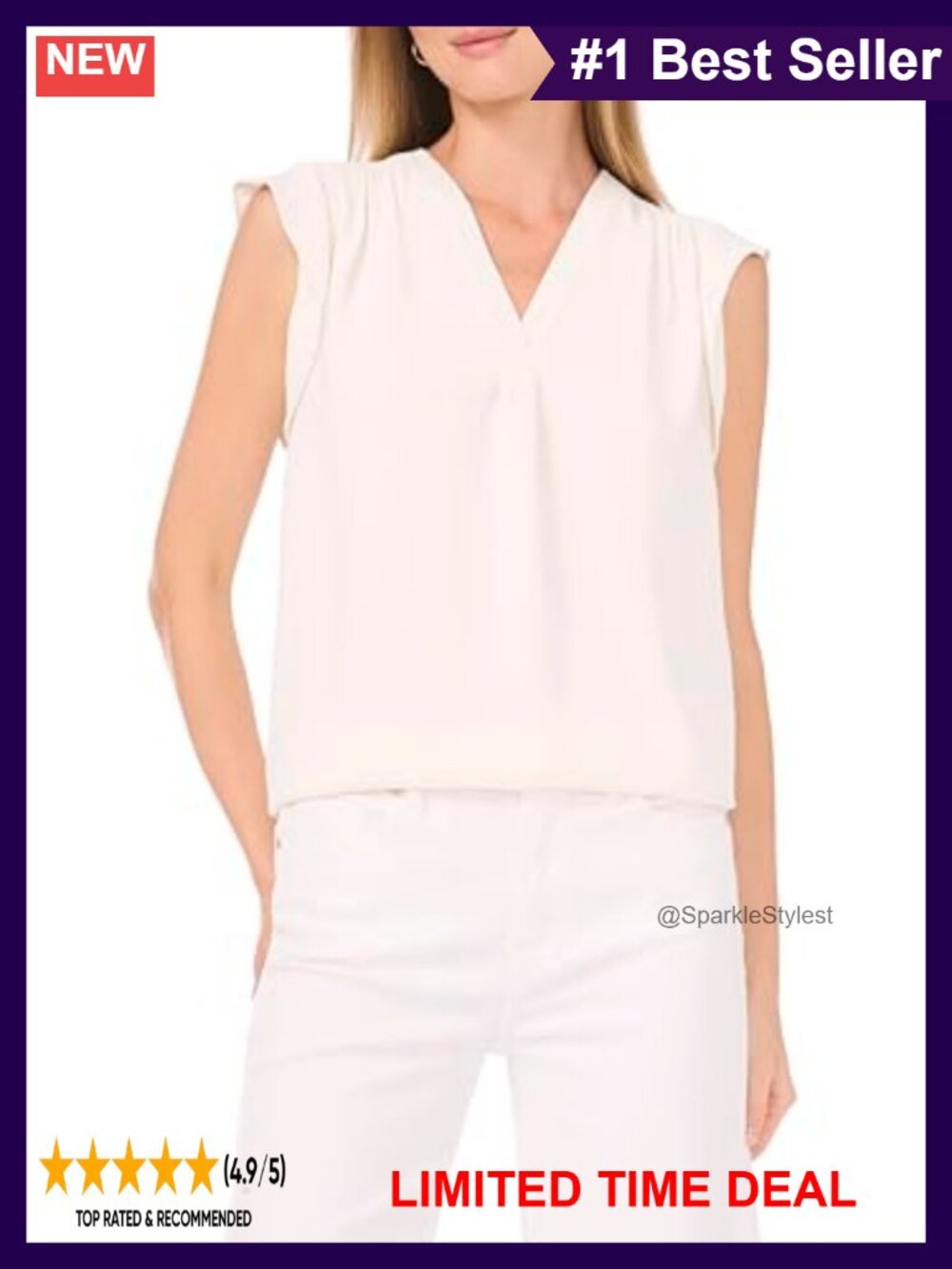 Sleeveless V-Neck Ruffle Shoulder Blouse